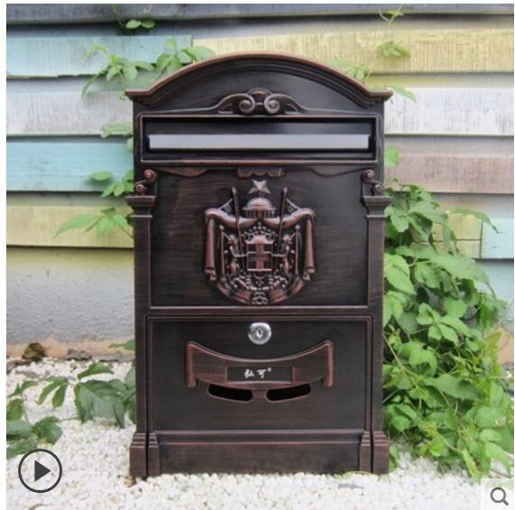 Lockable Secure Mail Letter Post Box Vintage Metal Mail Box Garden Ornament Retro wall-mounted Mailbox CW238: 7