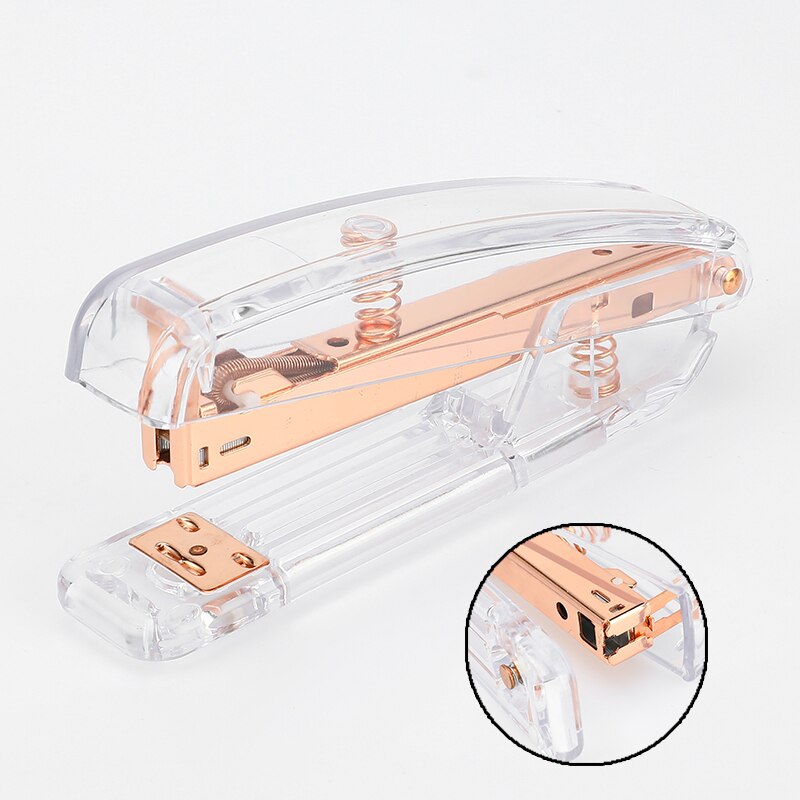 Metal Acrylic Rose Gold Stapler Transparent School Paper Staplers Use 24/6 26/6 Staples Office Binding Stationery