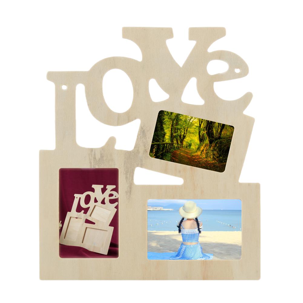 3 in 1 White Hollow Love Wooden Family Picture Photo Frame DIY Art Decor Frame Hollow Love