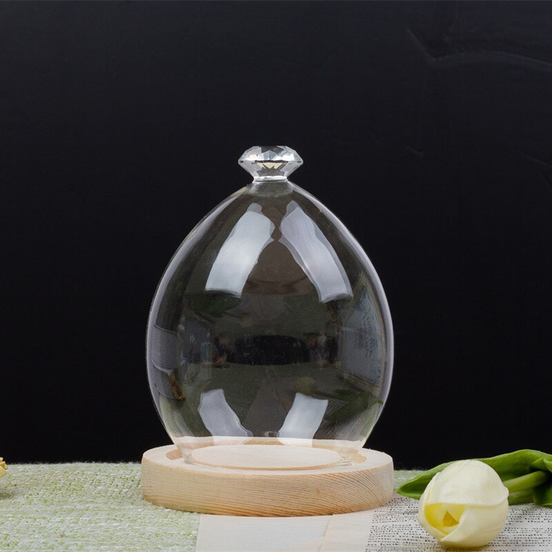 Dried Flower Display Glass Cover Preserved Flower Glass Cover DIY Transparent Glass Cover Loving Heart Glass Dome with Wood Base