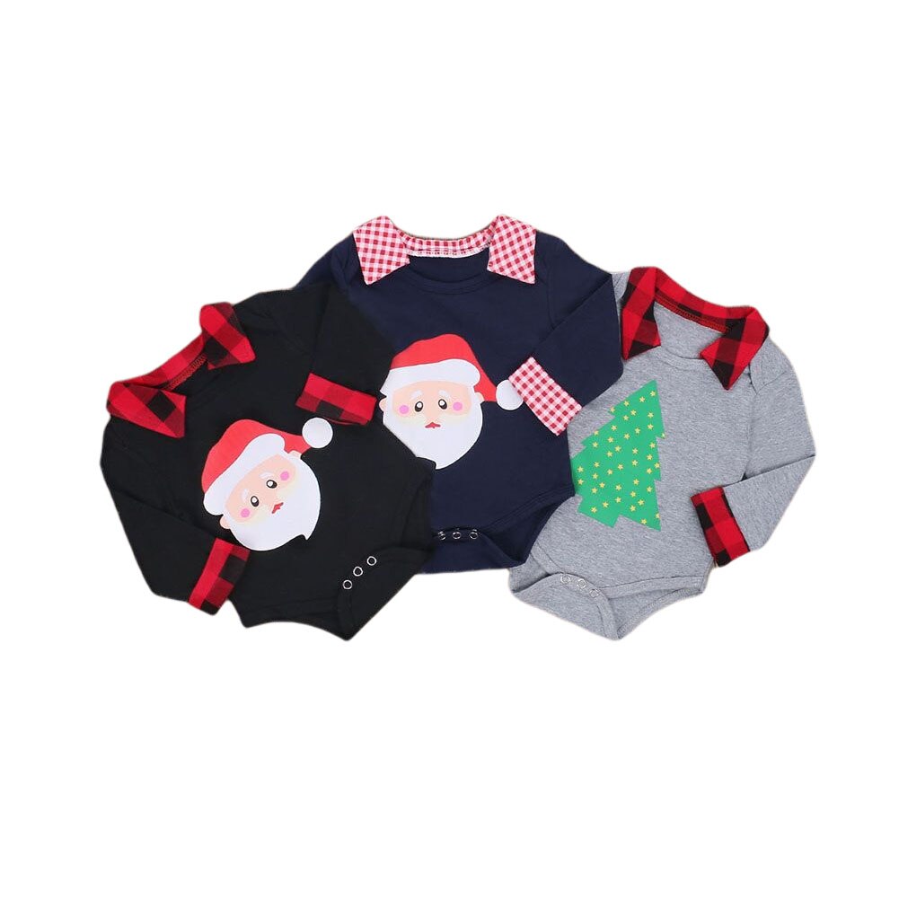 Baby Jongens Bodysuit Boom Santa Print Lange Mouwen Revers Romper Casual Kerst Outfits