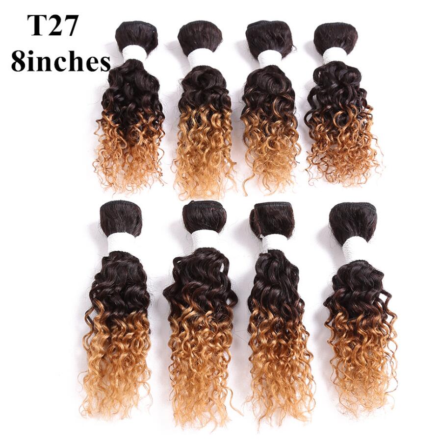 Golden beauty 8 stk/pakning 8 tommer krøllet sy i vævet afro syntetisk hår skud sy i vævet hår extensions til kvinder: #27