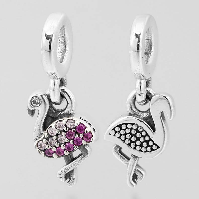 abalorio de plata de ley 925, colgante mi flamenco rosa con cristales Me, cuentas colgantes, pulsera ajustable, joyería DIY