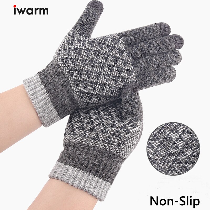 Mannen Winter Handschoenen Aankomst Antislip Sneeuwvlok Geometrische Pluche Warm Rijden Handschoenen Mannen Volledige Vingers Handschoenen paar