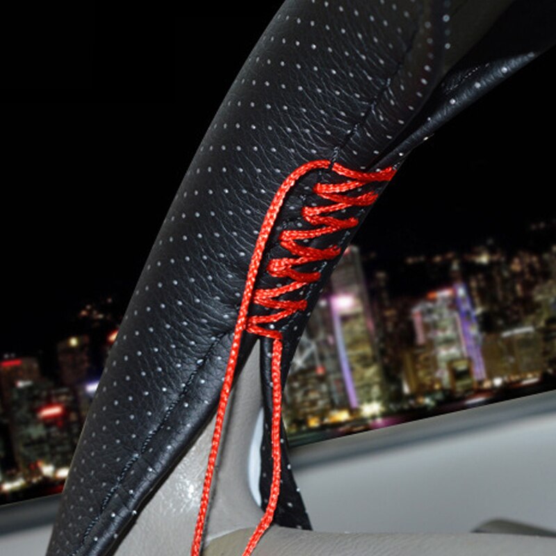 Funda trenzada para volante de coche, agujas e hilo DIY, cuero Artificial, juego de fundas para coche, textura suave, accesorios para coche, 2 colores