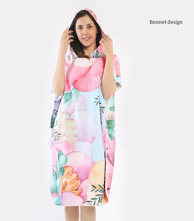 Hermosa toalla con capucha Floral para actividades al aire libre Toalla de playa de tela de microfibra, toallas estampadas de señora/natación, capa de buceo: 1