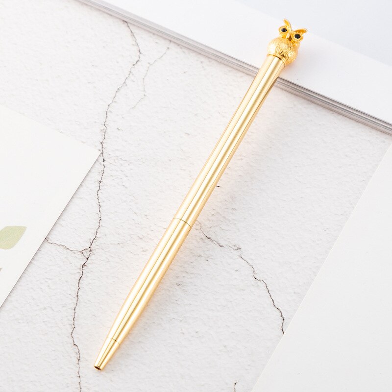 Kawaii Rose Gold Metal Owl Ballpoint Pen Luxury Brand Writing Handle Pens for Girl Nice Office Stationery Supplies: gold