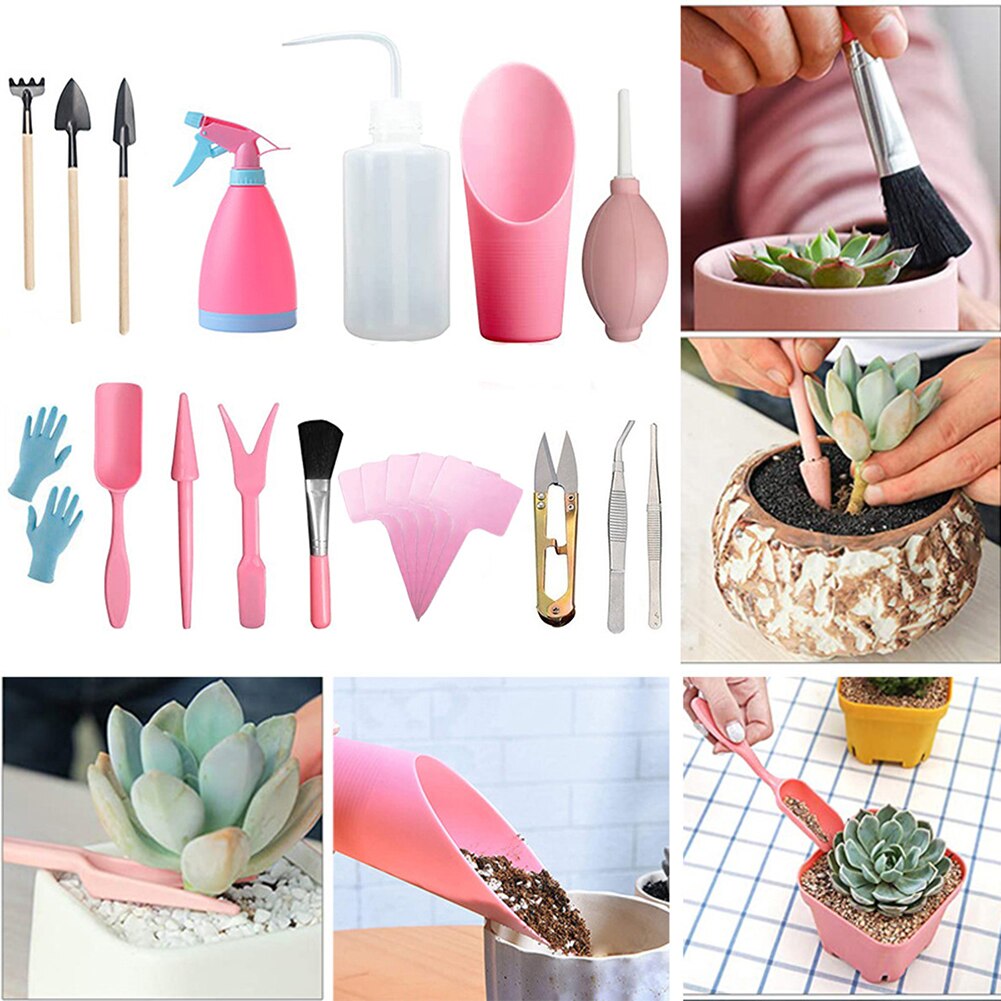 21 pçs/set rega semeadura escavando jardim plantador kit mini casa diy ferramenta clipe planta suculenta transplante