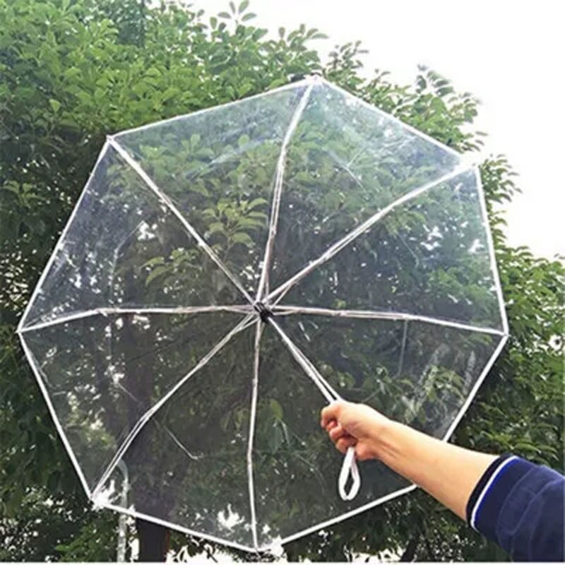 Paraguas transparente para hombre y mujer, sombrilla plegable totalmente automática, de lujo, transparente, para la lluvia, para exteriores, color negro y rosa