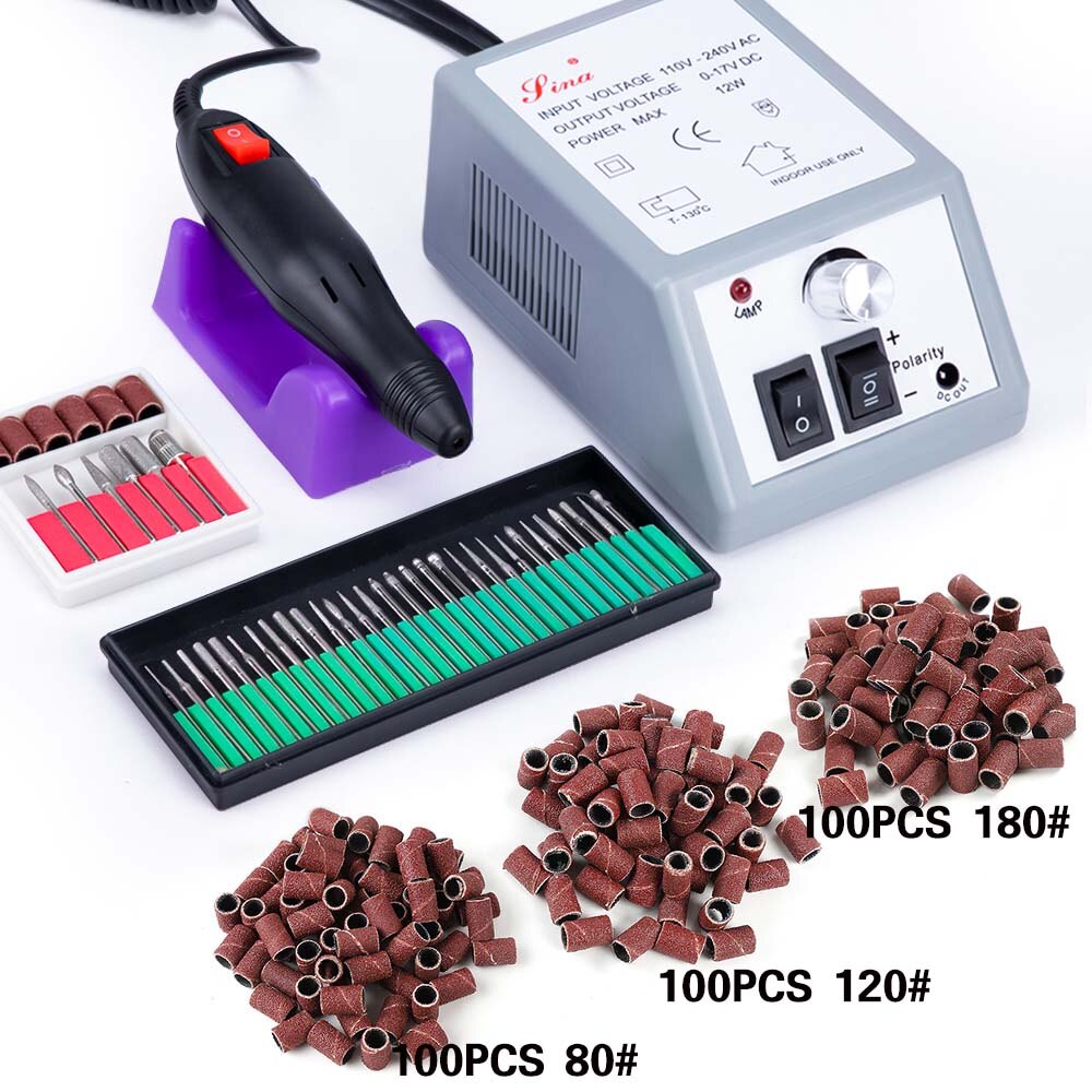 Máquina Eléctrica para manicura y pedicura, juego de herramientas, 30 brocas, 100 bandas de lijado: SET 2