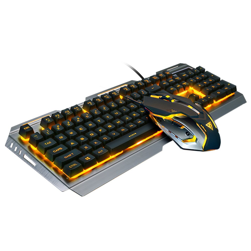 V1 Gaming Keyboard Mechanical Keyboard and Mouse Combos 104 Key USB Wired RGB LED Backlit Keyboard 3 Color Switches for PC L0308: YELLOW