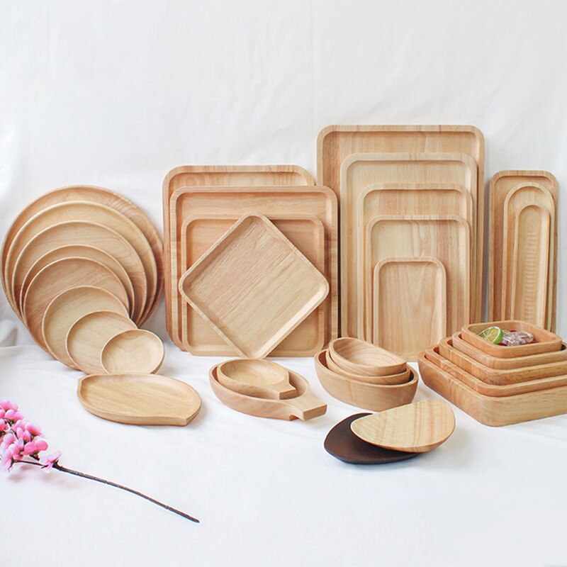 Whole Wood Lovesickness Wooden Tray Tableware Round Solid Wood Plate Dishes Saucer Tea Tray Dessert Dinner Plate Home Dinnerware
