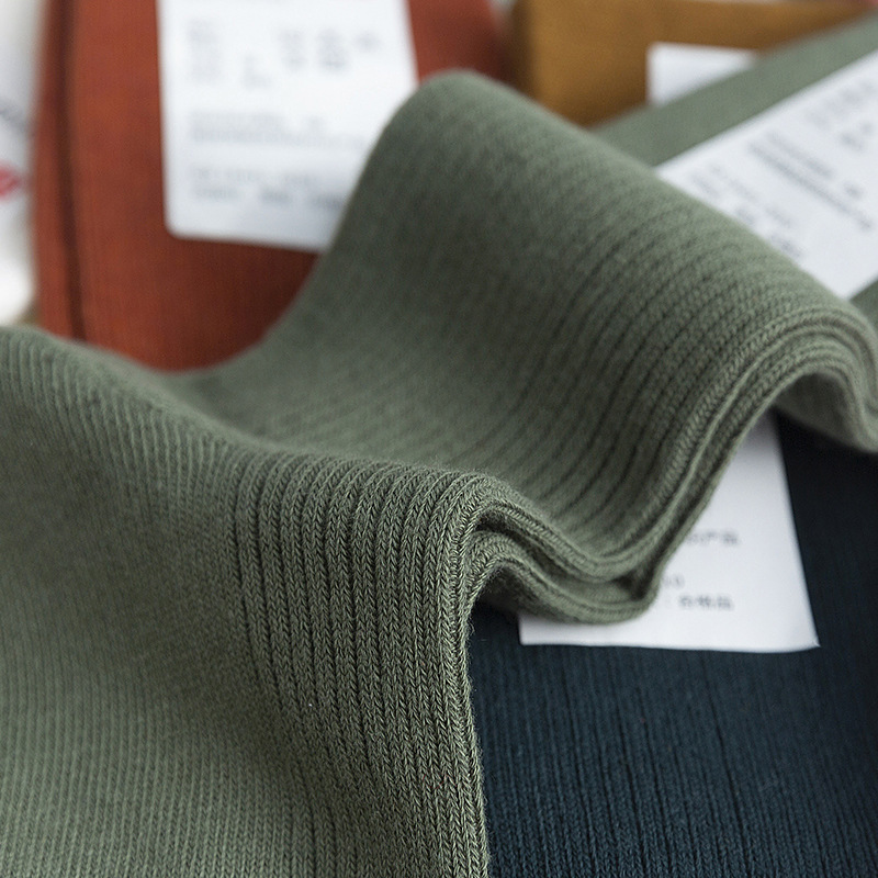 CHAOZHU Japanische Doppelnadeln Baumwolle Stricken Rippe Dünne Business Baumwolle Lange Herrensocken Stretch Casual Täglich Basic Markensocken