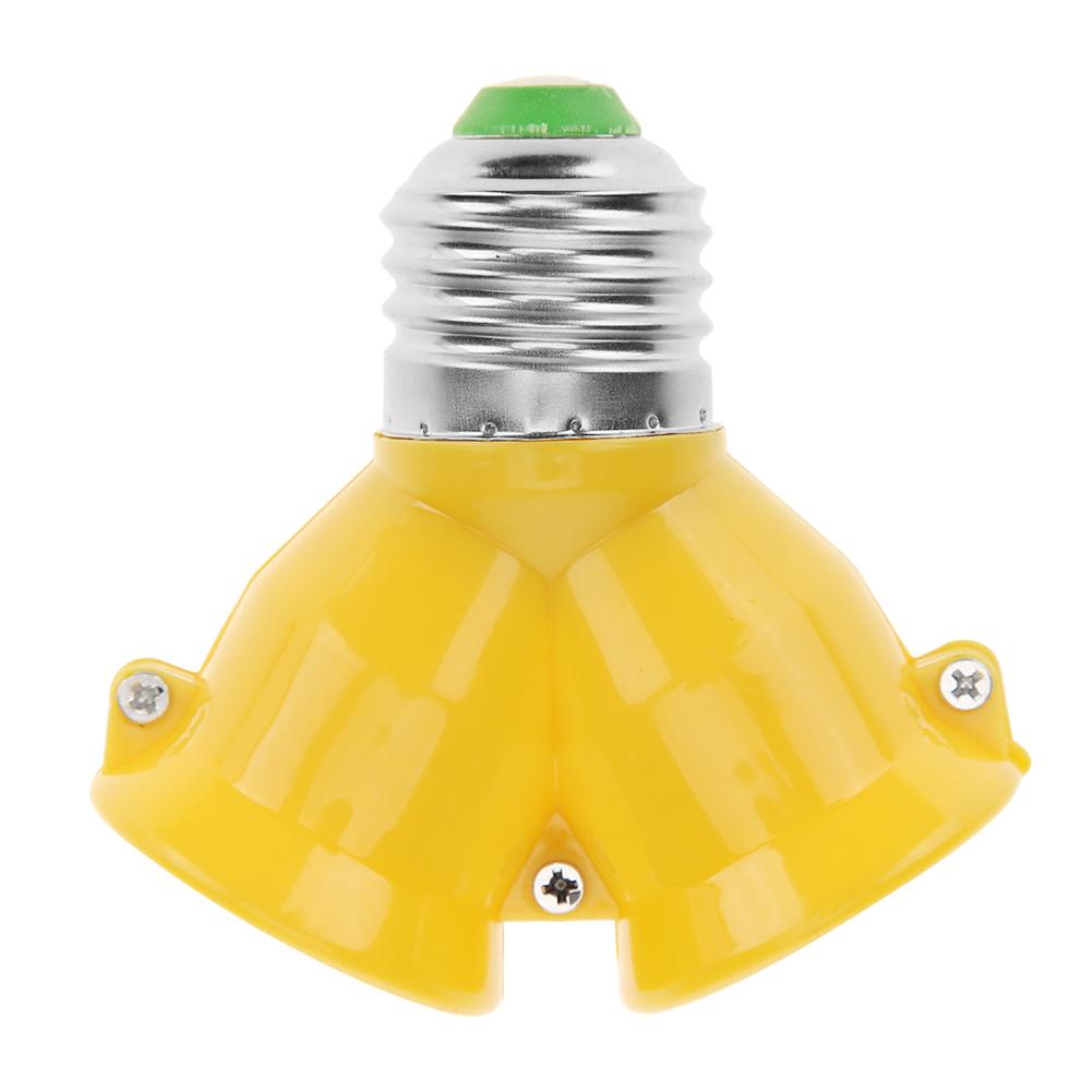 2 In 1 Double E27 Socket Base Extender Splitter Plug Halogen Light Lamp Bulb Holder Copper Contact Adapter Converter: Yellow