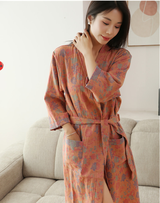 Katoenen Badjas Voor Koppels Lente En Zomer Dunne Stijl Korte Mouw Pyjama Kleding Vrouwen Absorberende En Sneldrogende Badjassen: L / Lavendel
