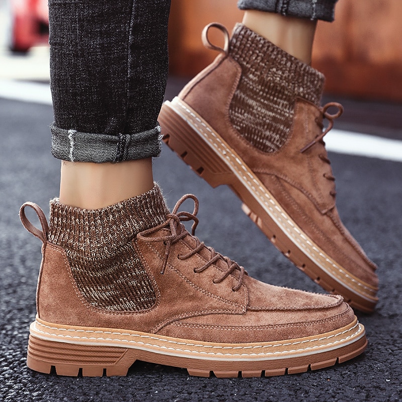 Autumn Men Boots Flannel Men Winter Boots High-top Men Winter Shoes Work Boots
