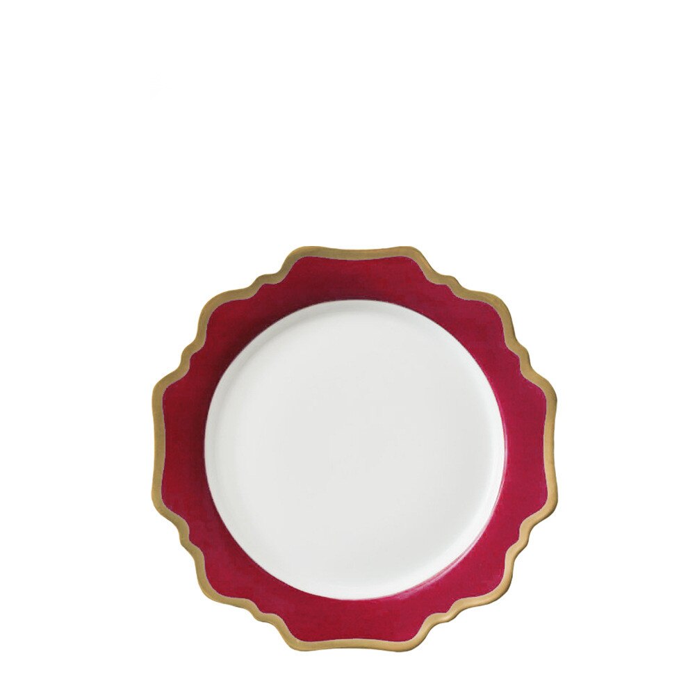 Bryllup dekorasjon hotell servise rød 4 deler sett 24k phnom penh blomsterformet fett keramisk tallerken middagstallerken: 21.7cm