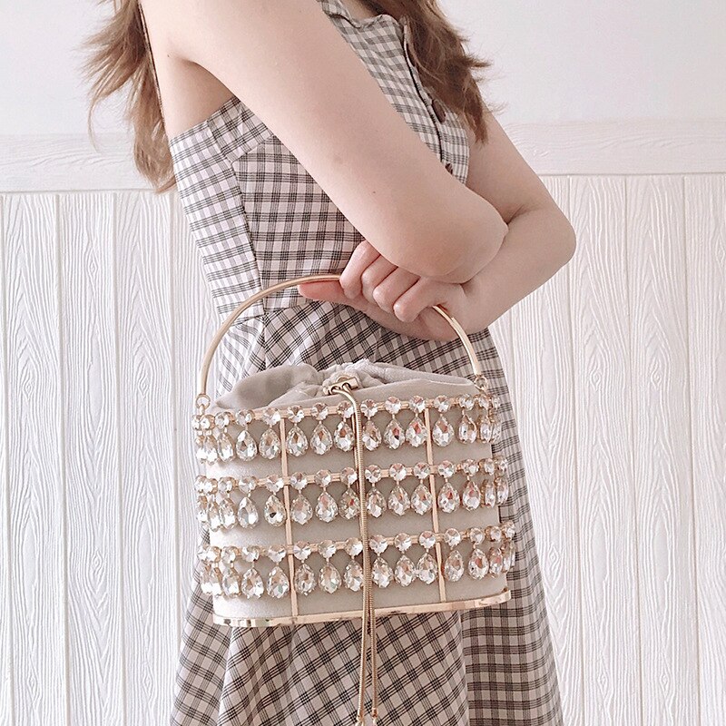 Black &amp; Abrikoos Zilveren Diamanten Metalen Mand Dames Partij Diner Tas Handtas Crossbody Tas Vrouwen Schouder Chain Purse Tote Bag