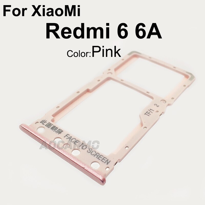 Aocarmo para XiaoMi Redmi 6 6A 6 Pro 6Pro de plástico de Metal Nano bandeja de tarjeta Sim MicroSD recambio de soporte de ranura parte: For Redmi 6 6A-Pink