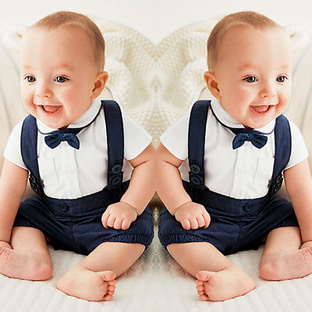 Baby Clothes Girls Sets Boy Clothes Summer Gentleman Birthday Suits Newborn Party Dress Soft Cotton Rmper + Suspender Pants