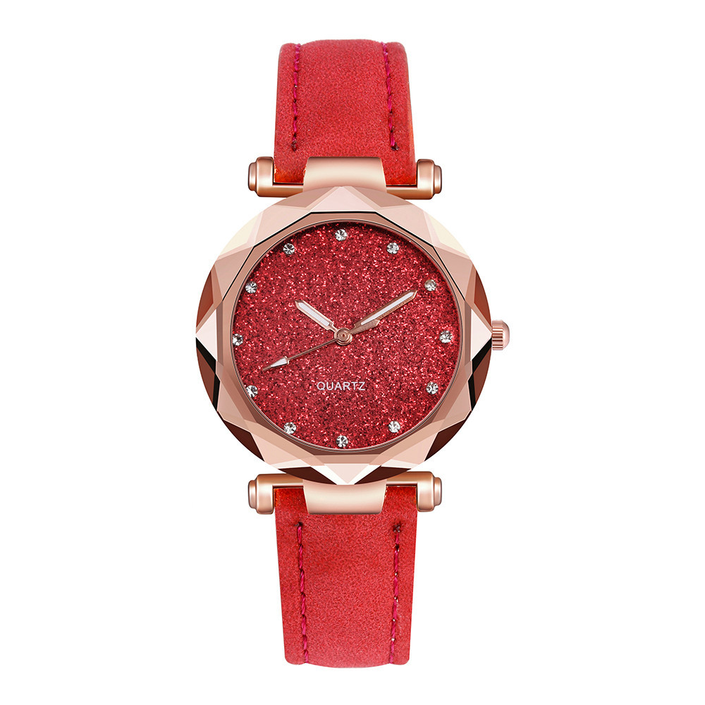 Reloj de pulsera con diamantes de imitación para Mujer, accesorio de lujo con cielo estrellado: Rojo