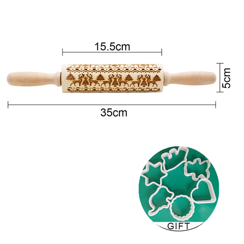 Kid Manual Rolling Pins Engraved with Designe Patterns Wooden Roller For Baking Embossed Cookies kitchen tools Christmas: O