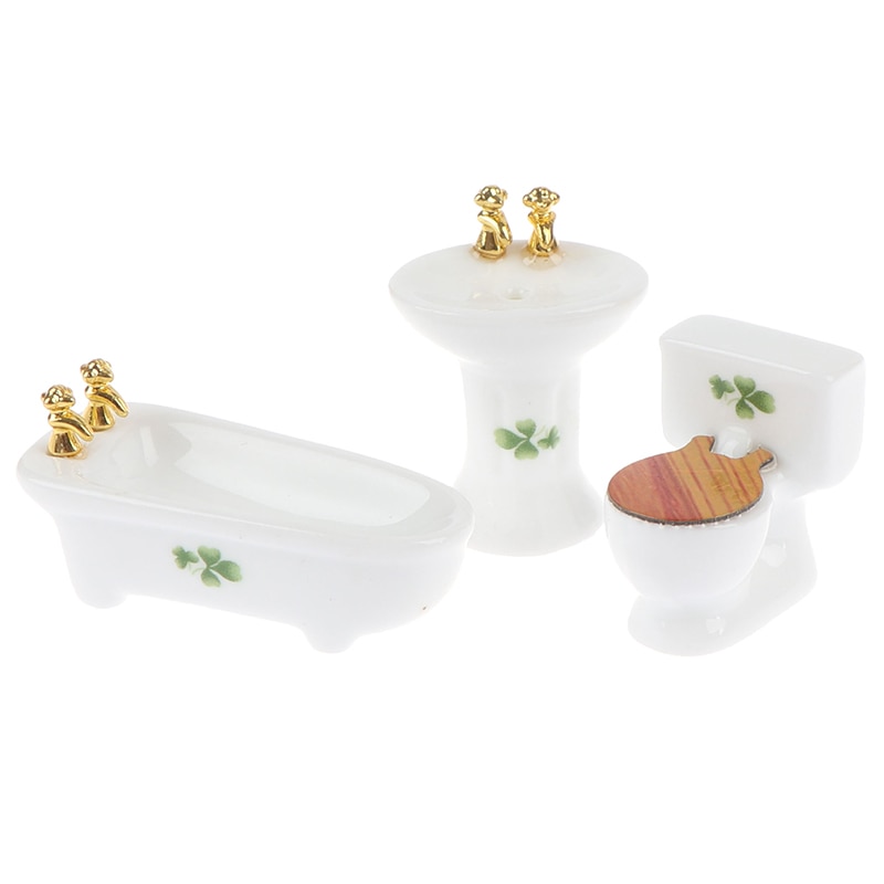 1Set 1/24 Dollhouse Miniature Badkamer Set Keramische Bad Wc Voor Poppenhuis Meubels Spelen Speelgoed