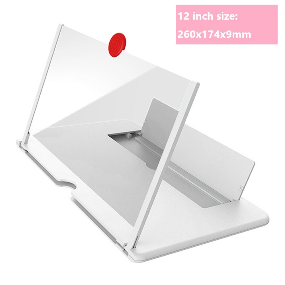 8/1012/14inch 3D Phone Screen Magnifier HD Video Amplifier Stand Bracket with Movie Game Live Magnifying Folding Phone Holder: 12 inch White