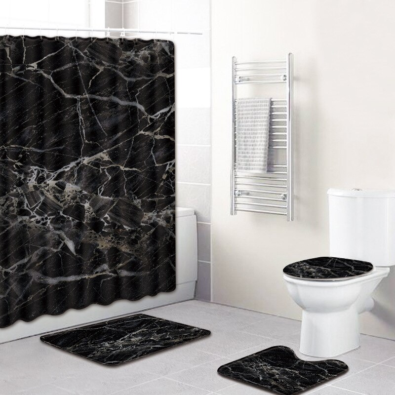 Bathroom Non-Slip Pedestal Rug Lid Toilet Cover Bath Mat Shower Curtain Waterproof Polyester Bathroom Curtain Decor Bath Mat: l19030707 / 45 X 75 CM 4pcs