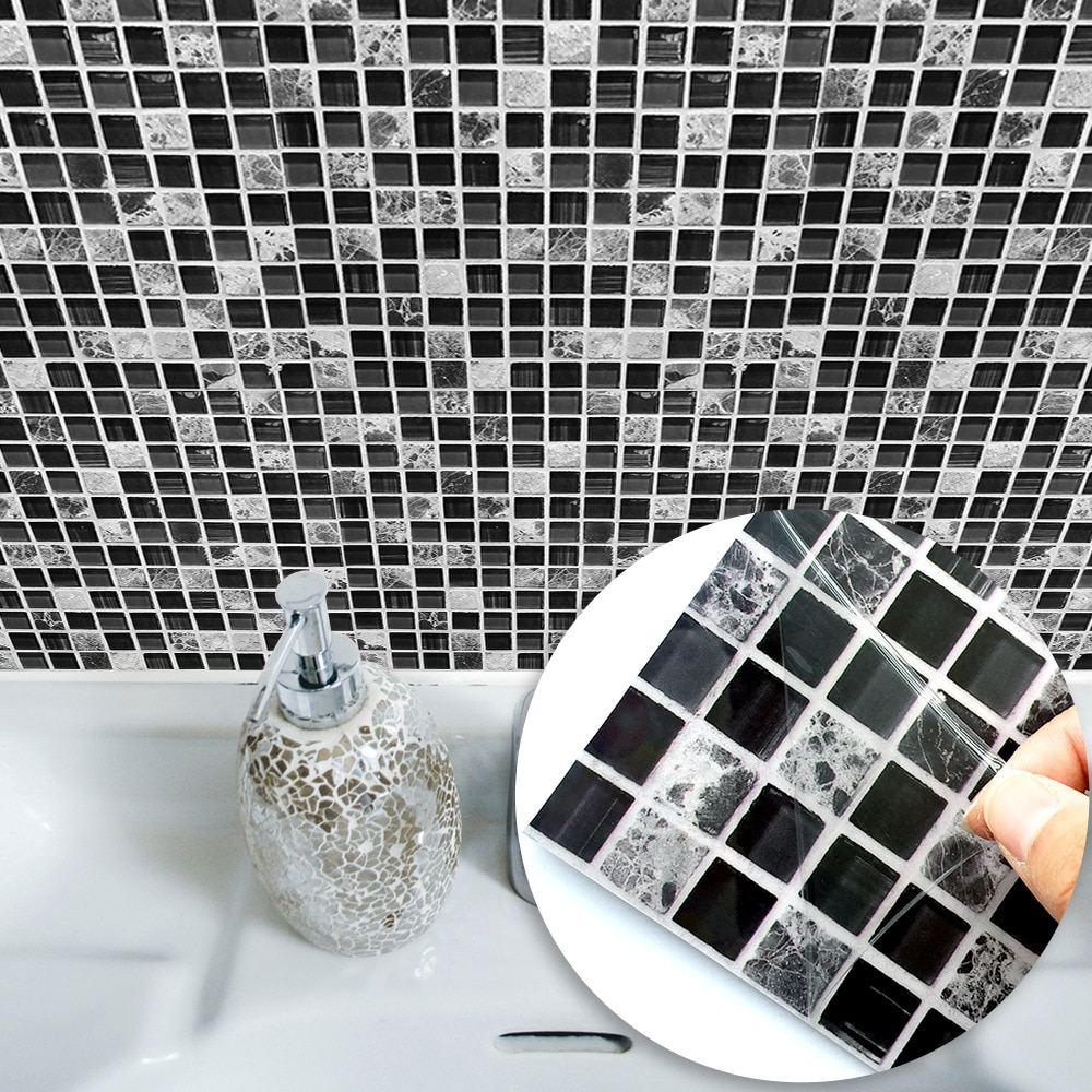 10 Stks/partij Pvc Waterdicht Tegel Sticker Eenvoudige Vierkante Plaid Marmeren Textuur Keuken Innovatieve Decoratie Zelfklevende Stickers