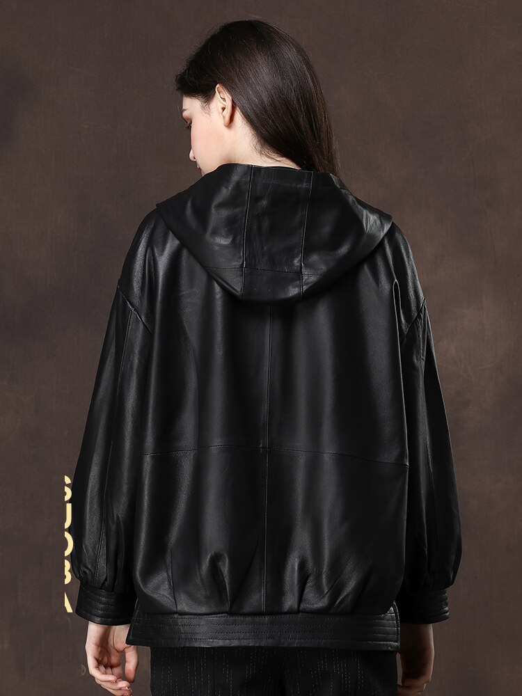 Nerazzurri Zwart Oversized Lederen Jas Vrouwen Met Capuchon Lange Mouw Schouder Rits Plus Size Lente Faux Lederen Jas