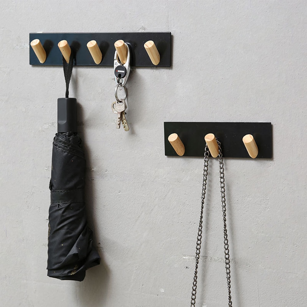 3 5 Hooks Iron Rack Board Key Storage Board Wall Mounted Hanging Hooks Coat Hooks Bedroom Wooden Wall Hanger Home Cloth Hanger