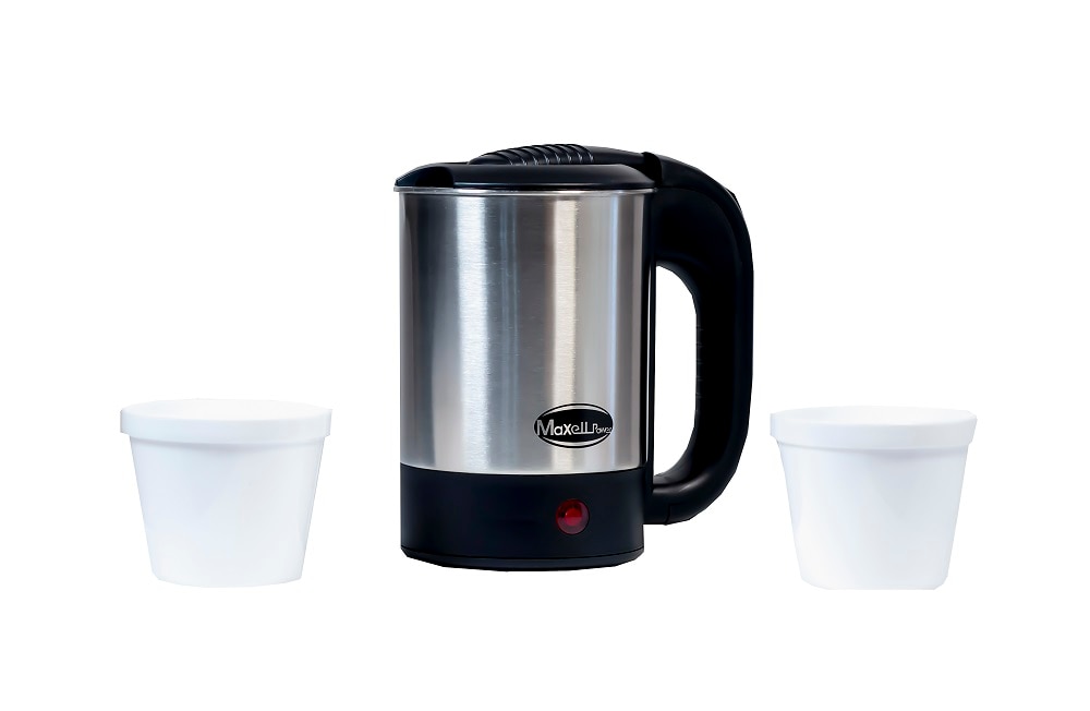 HERVIDORA ELECTRICA 0,5L ACERO INOXIDABLE HERVIDOR AGUA 2 VASOS INCLUIDOS VIAJE