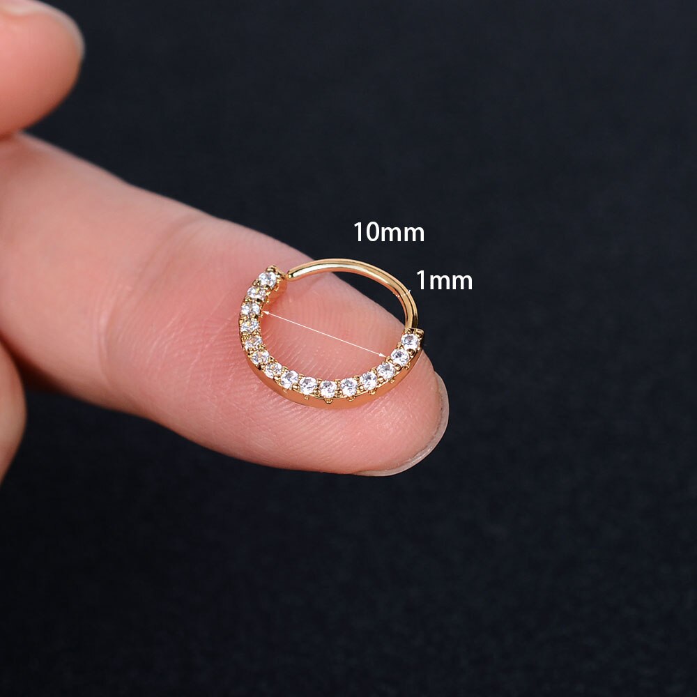 1Piece CZ Hoop Rook Nose Septum Ring Round Forward Daith Piercing Tragus Cartilage Helix Earring Body Jewelry: Rhodium Plated