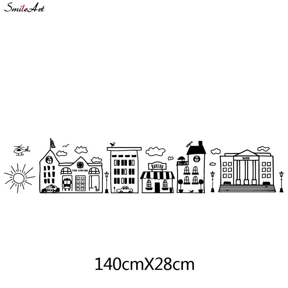 Doodled by skyline wallsticker vinyl city decal til #39 legeværelse soveværelse dagpleje biblioteker superhelt