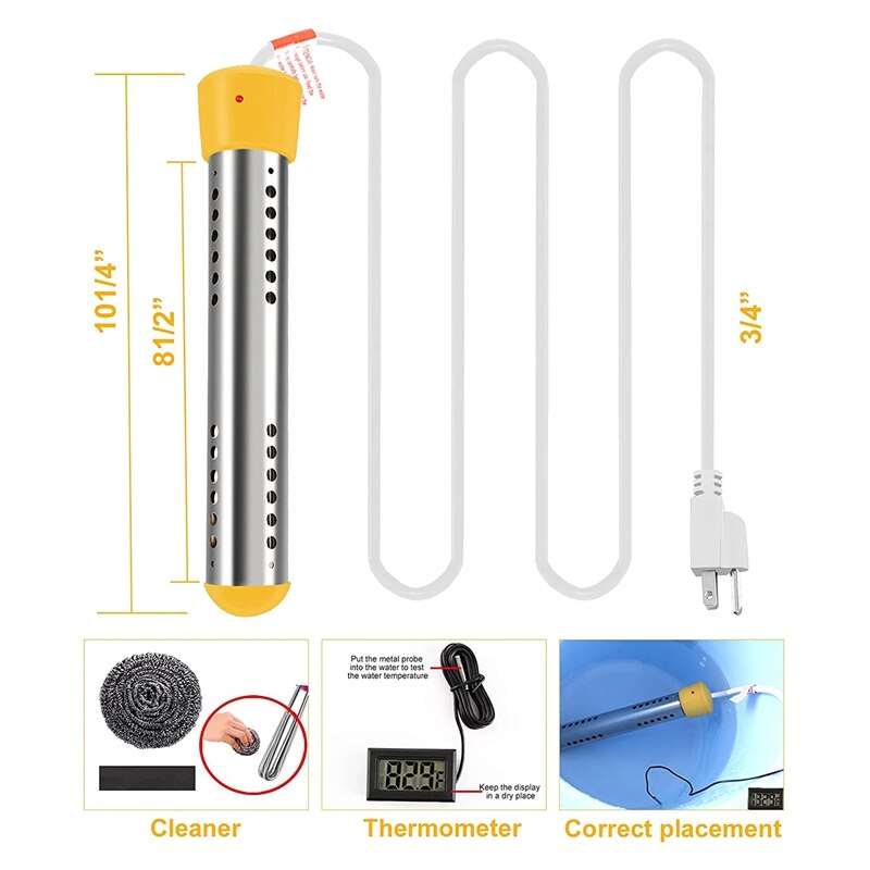 Immersion Water Heater 2000W, Portable Submersible Water Heater for Inground Pools,Bucket Heater,Inflatable Pool US Plug