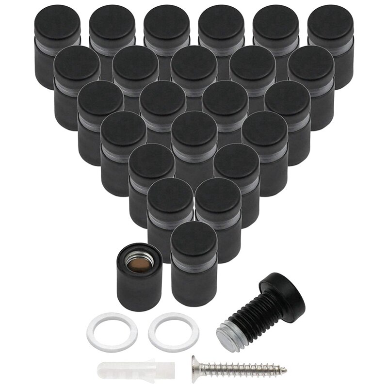 Tornillos separadores de 24 piezas, accesorios de montaje de separador de señal de pared, separador de vidrio publicitario, clavos para colgar, negro: Default Title