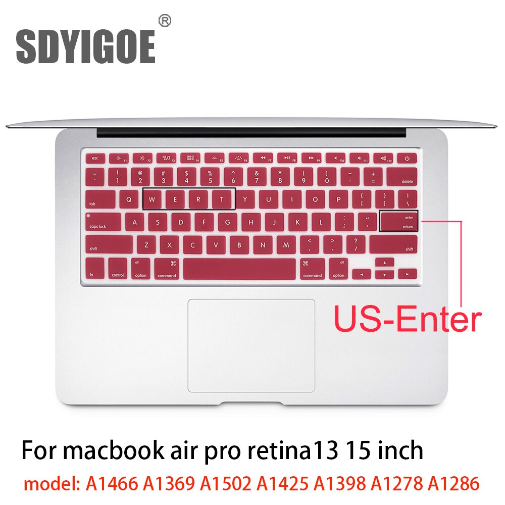 Dla Apple naklejki pokrywa klawiatury laptopa silikonowy futerał kolor silikonowy Film ue/usa dla macbook pro13/15 air13 A1278A1398A1466/1502: US-enter  red
