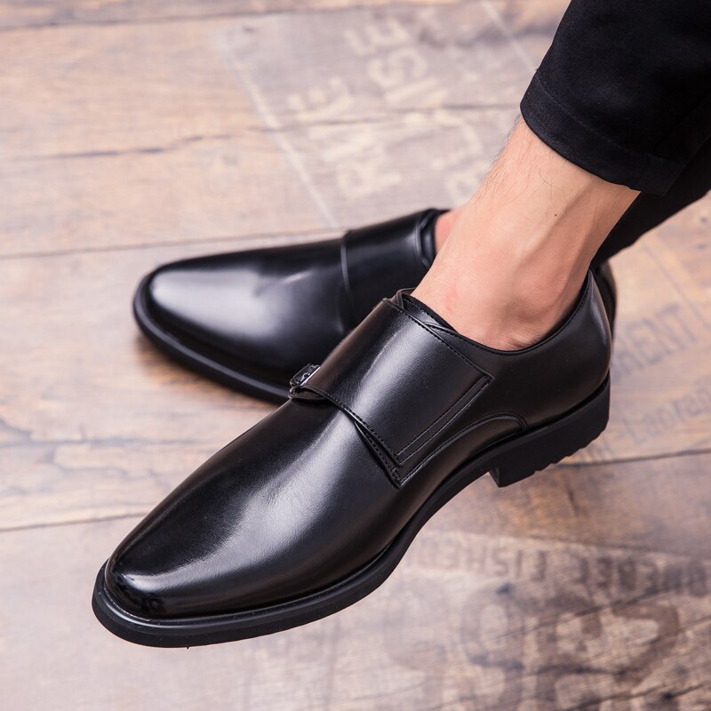 Zapatos de cuero con correa de monje para Hombre, mocasines informales sin cordones, calzado Formal de negocios