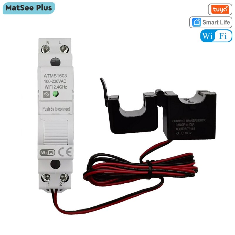 Tuya Smart WiFi Electricity KWH Meter Din Rail Single Phase 110V 230V with 50A 63A CT AC Meter App Real Time Monitor Power