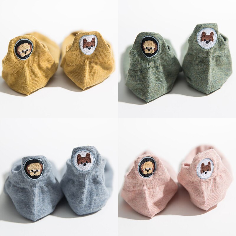 Funny Woman Socks Women 4 Pairs Pack Short Ankle Socks Happy Kawaii Girls Cotton Cartoon Cute Heart Casual Sock harajuku Sox: 10