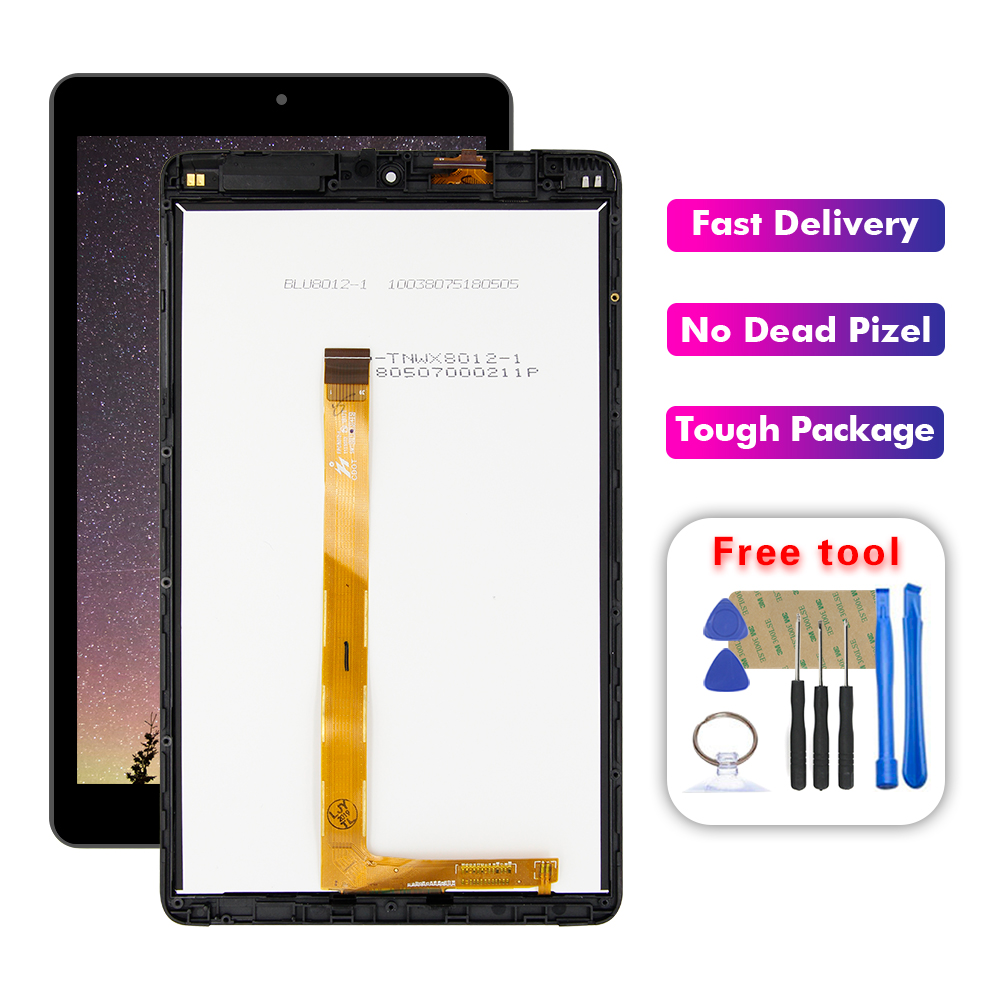 For Alcatel 3T 8.0 9027W 9027 LCD Display Touch Screen Digitizer Glass Sensor Assembly + Frame