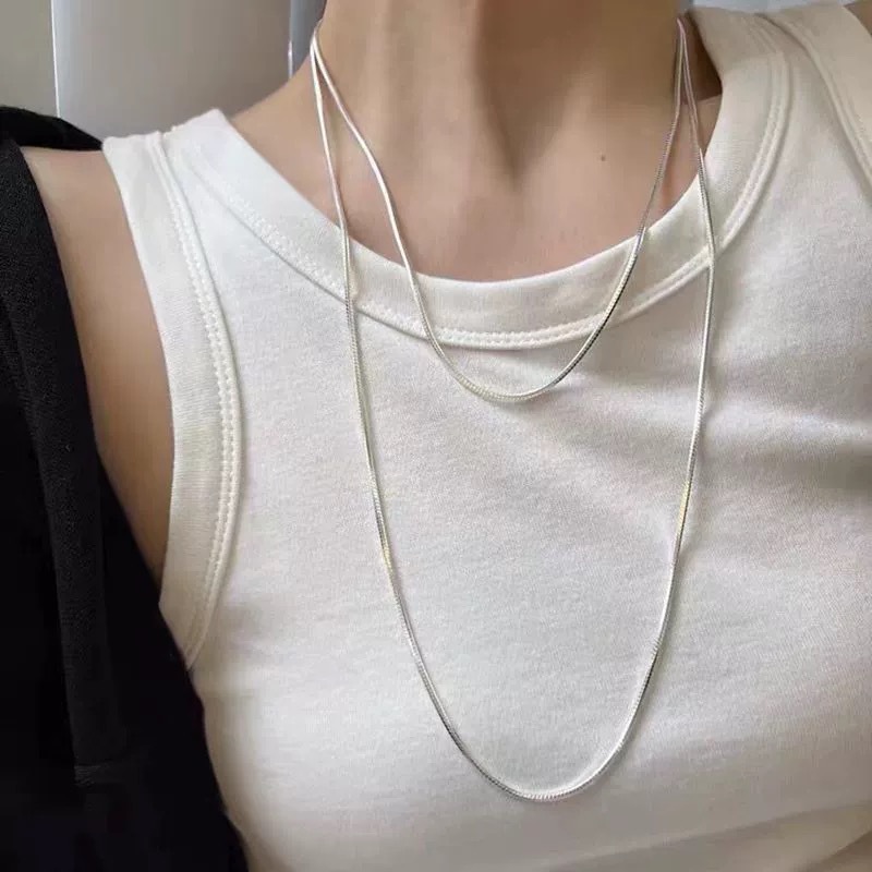 Double Layer 120cm Snake Chains Neckalce for Women Stainless Steel Long Sweater Necklaces Chaoker Jewelry