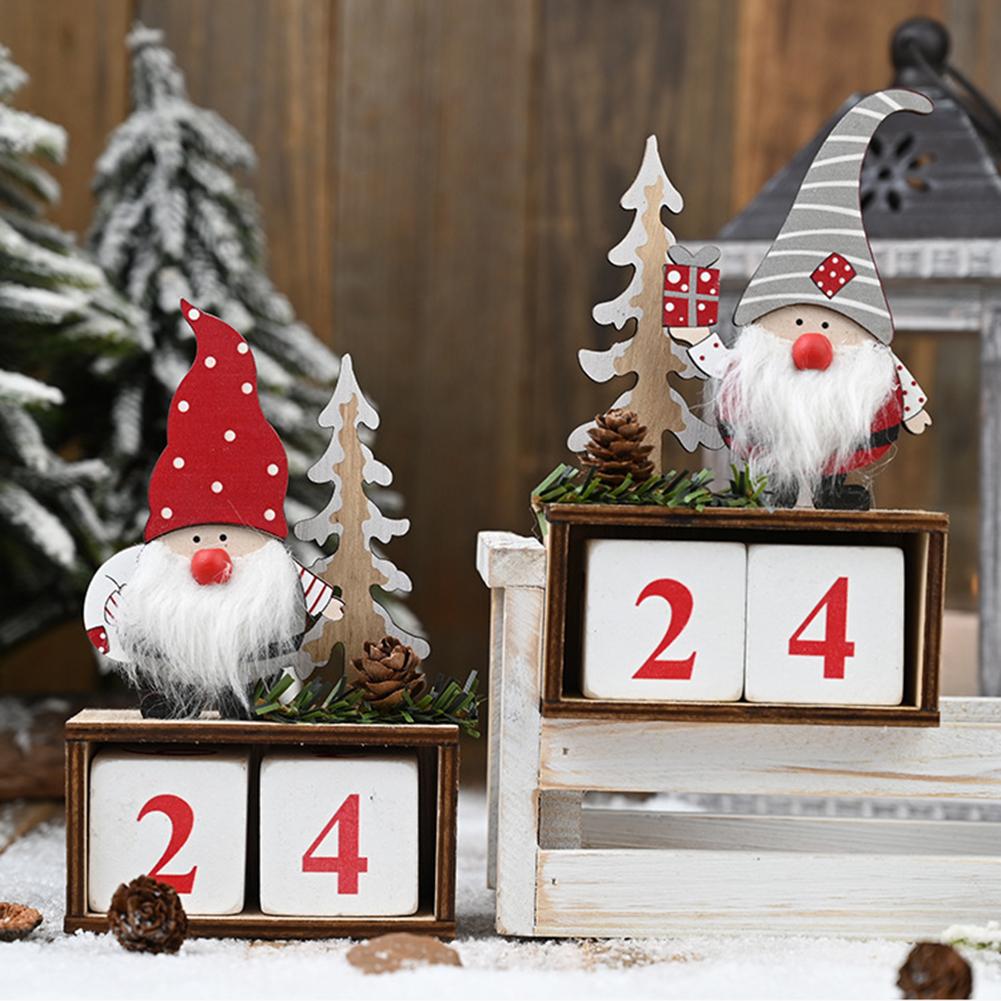 Julekalender adventsnedtælling nisse og fyrrekogle kalender træ skrivebordspynt dekorativ ornament boligdekoration