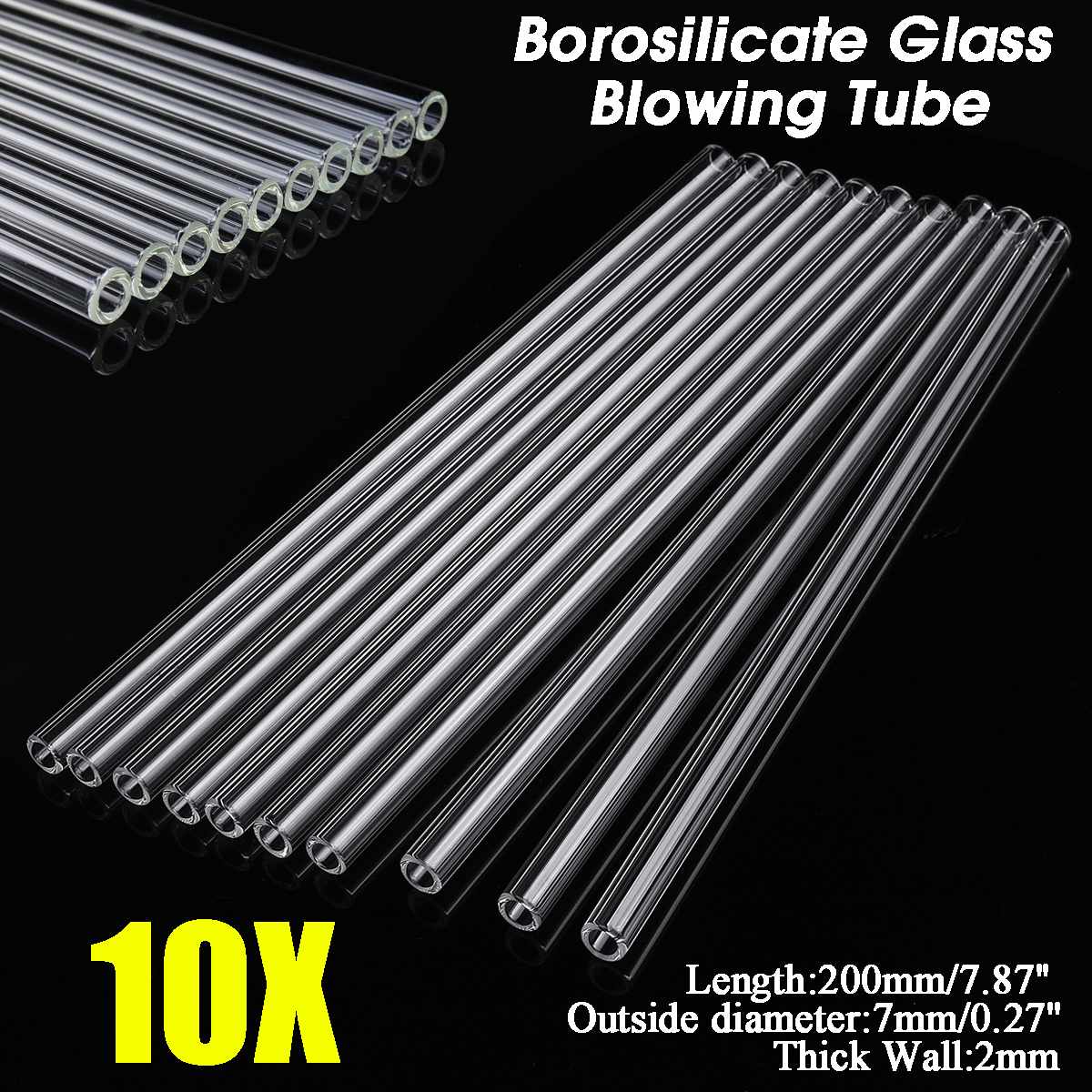 10Pcs 200x7x2mm Thick Transparent Wall Borosilicate Glass Blowing Tube Mixer Rod for School Lab Chemical Experiment