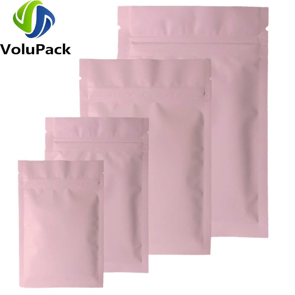 Eco-friendly Matte Pink Plastic Bags Heat Seal Aluminum Foil Mylar Zip Lock Pouches Smell Proof Food Packaging Bags W/Tear Notch