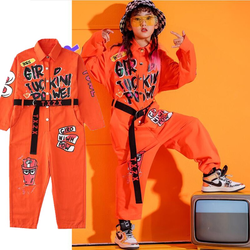 Los niños de manga corta fresca Hip Hop ropa mono naranja Mono para niñas niños traje de baile de Jazz de baile ropa