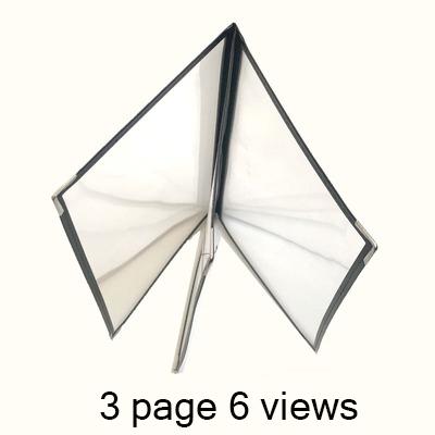 1, 2, 3, 4 sheets 2, 4, 6, 8 views menu menu book cover Fits 1/2\" x 11\" A4 Transparent PVC Holder: 3 fold 6 view