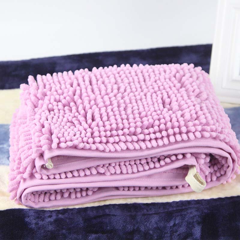 Ultra Absorbent Microfiber Chenille Dog Bath Dry Towel With Hand Pockets Durable Quick Drying Washable Prevent Mud Dirt: Pink / L 35x80cm