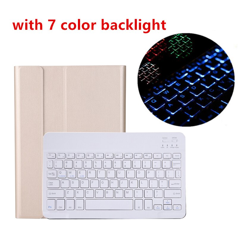 Bluetooth-toetsenbord voor samsung galaxy tab  a 10.1 sm-t510 sm-t515 leren hoes afneembare toetsenbordhoes voor samsung  t510: Goud met achtergrondverlichting